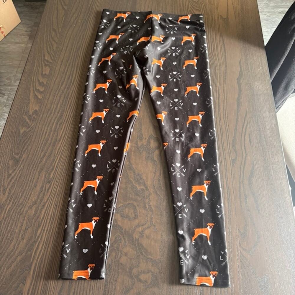 Anarchy 307 Women's Large Black Leggings Boxer Love Dog Lover